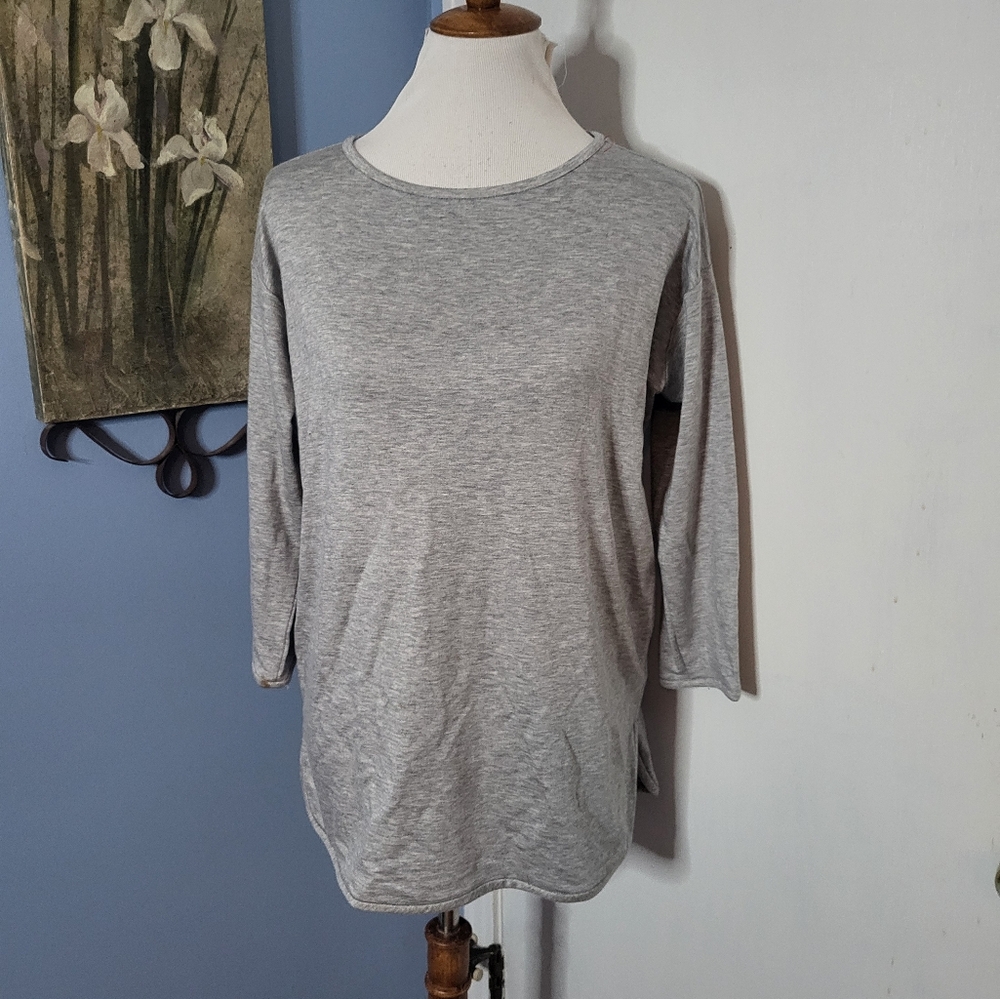 Eileen Fisher Top Tee Long Sleeve Gray Petite Large Soft